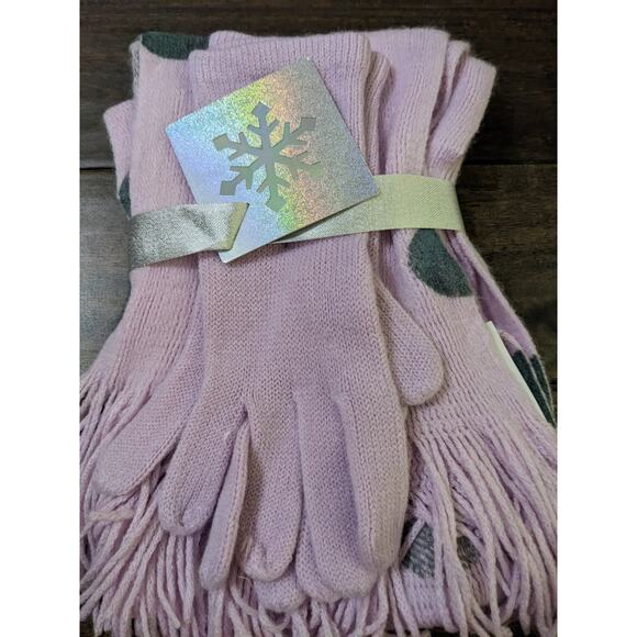 NY & Co Womens Scarf & Glove Set Lavender with Gray Polka Dots New Nwt - Picture 6 of 6